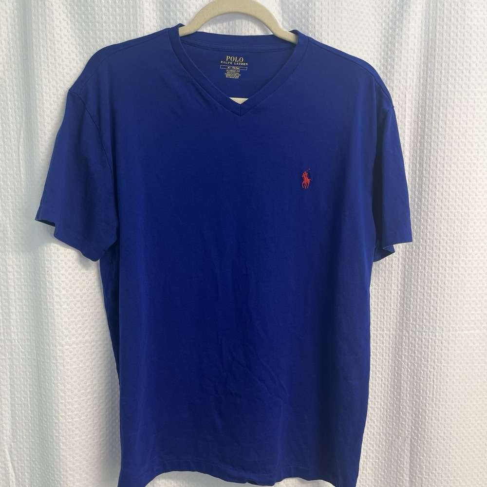 Polo Ralph Lauren Mens Blue V Neck T Shirt Medium Pony Logo Preppy Classic
